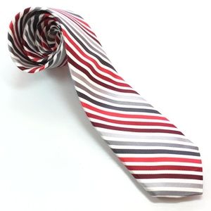 Tie Nicole Miller Silk Striped Red Gray White
